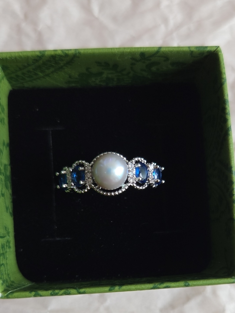 Pearl and Blue Sapphire Halo Band - Women Jewelry
